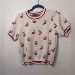 Adrianna Papell Cherry Print Knit short sleeve Sweater Top —